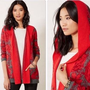 Anthropologie Sparrow Maraschino Floral Sweater Hooded Cardigan Medium